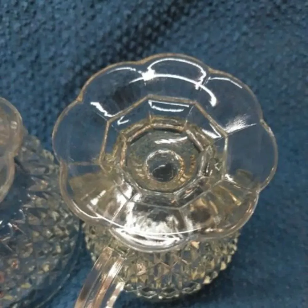 Indiana Glass Diamond Point Crystal Pressed Glass Sugar & Creamer Set Scallop